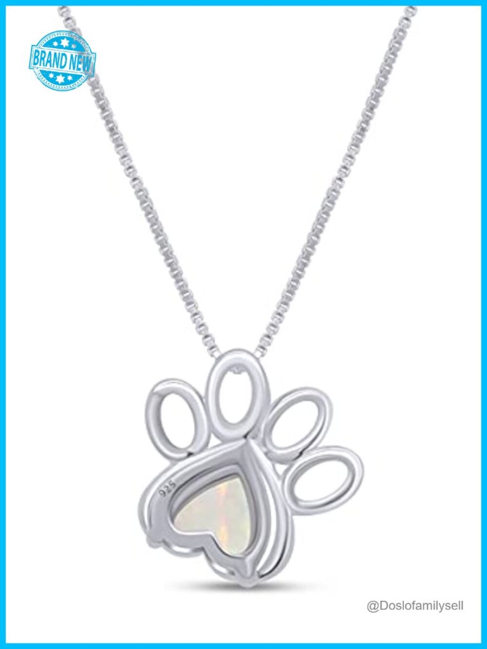 Heart Cut Created White Opal Paw Print Pendant Necklace 14k White Gold Plated - Picture 3 of 5